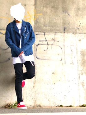 「寒い」｜「アイテム（ライダースジャケット）」を使った、☆やまと☆さん（メンズ・176cm）の冬コーディネート