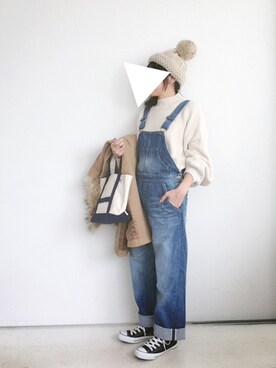 「PLAIN CLOTHING（プレーンクロージング）のアイテム（ニットキャップ/ビーニー）」を使った、SACHIさん（レディース・150cm）の冬コーディネート