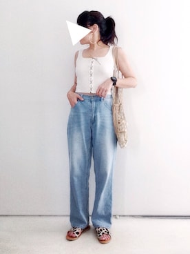 「CANAL JEAN（キャナルジーン）のfrom Lagoon(フロムラグーン) クロスレザーサンダル（サンダル）」を使った、SACHIさん（レディース・150cm）の夏コーディネート