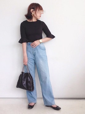 「ラッフルスリーブ」｜「アイテム（アクセサリー）」を使った、SACHIさん（レディース・150cm）の春コーディネート
