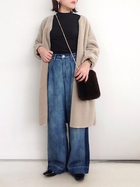 「バレエシューズ」｜「アイテム（ムートンコート）」を使った、SACHIさん（レディース・150cm）の秋コーディネート