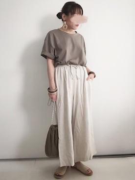 「CANAL JEAN（キャナルジーン）のfrom Lagoon(フロムラグーン) スエードペタサンダル（サンダル）」を使った、SACHIさん（レディース・150cm）の夏コーディネート