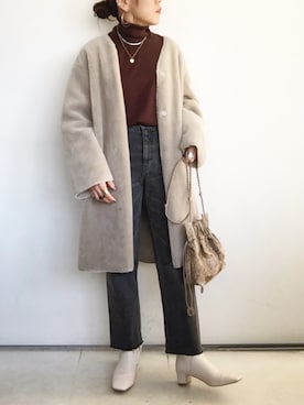 「JOURNAL STANDARD relume（ジャーナルスタンダード　レリューム）のアイテム（ムートンコート）」を使った、SACHIさん（レディース・150cm）の冬コーディネート