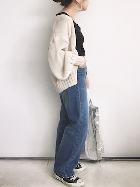 「CANAL JEAN（キャナルジーン）のvia j(ヴィアジェイ) ギマニットカーディガン（カーディガン/ボレロ）」を使った、SACHIさん（レディース・150cm）の秋コーディネート
