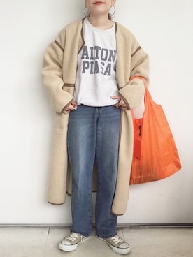 「エコバッグ」｜「アイテム（ムートンコート）」を使った、SACHIさん（レディース・150cm）の秋コーディネート