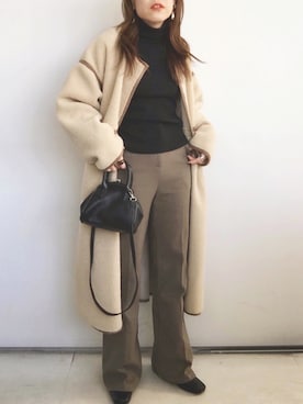 「スクエアトゥ」｜「アイテム（ムートンコート）」を使った、SACHIさん（レディース・150cm）の冬コーディネート
