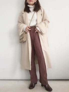「JUNOAH（ジュノア）のアイテム（チェスターコート）」を使った、SACHIさん（レディース・150cm）の秋コーディネート