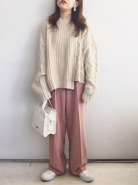 「DHOLIC（ディーホリック）のアイテム（ピアス（両耳用））」を使った、SACHIさん（レディース・150cm）の冬コーディネート