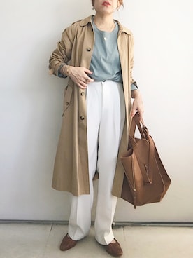 「note et silence （ノートエシロンス）のアイテム（ステンカラーコート）」を使った、SACHIさん（レディース・150cm）の春コーディネート