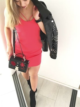 「Guess（ゲス）のアイテム（ライダースジャケット）」を使った、GUESS JAPANさん（レディース・165cm）の秋コーディネート