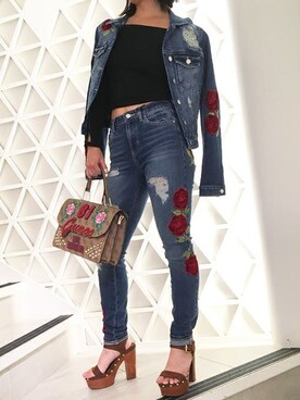 「Guess Jeans 」｜「アイテム（デニムジャケット）」を使った、GUESS JAPANさん（レディース・157cm）の秋コーディネート