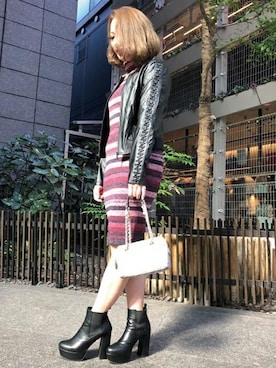 「Guess（ゲス）のアイテム（ライダースジャケット）」を使った、GUESS JAPANさん（レディース・161cm）の秋コーディネート