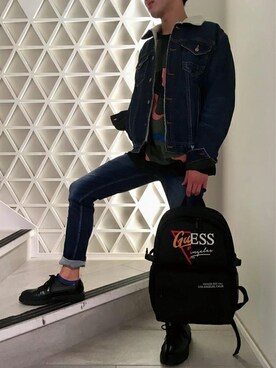 「Guess Jeans 」｜「アイテム（デニムジャケット）」を使った、GUESS JAPANさん（メンズ・175cm）の冬コーディネート