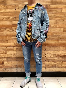 「Guess（ゲス）のアイテム（デニムジャケット）」を使った、GUESS JAPANさん（メンズ・178cm）の夏コーディネート