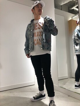 「Guess（ゲス）のアイテム（デニムジャケット）」を使った、GUESS JAPANさん（メンズ・170cm）の夏コーディネート
