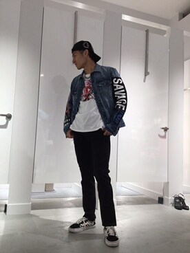 「Guess（ゲス）のアイテム（キャップ）」を使った、GUESS JAPANさん（メンズ・175cm）の夏コーディネート