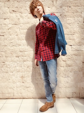 「Guess（ゲス）のアイテム（デニムジャケット）」を使った、GUESS JAPANさん（メンズ・173cm）の夏コーディネート