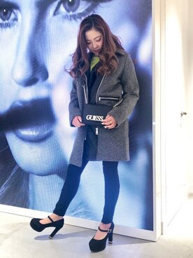 「スキニー」｜「アイテム（その他アウター）」を使った、GUESS JAPANさん（レディース・161cm）の冬コーディネート