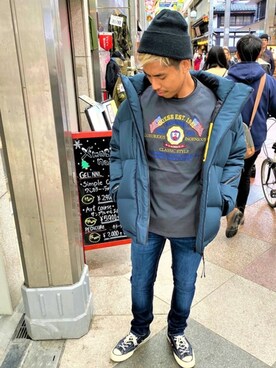 「Guess（ゲス）のアイテム（ダウンジャケット/コート）」を使った、GUESS JAPANさん（メンズ・167cm）の冬コーディネート