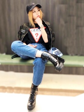 「Guess（ゲス）のアイテム（その他アウター）」を使った、GUESS JAPANさん（レディース・156cm）の冬コーディネート