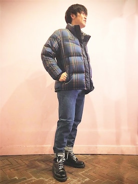 「Guess（ゲス）のアイテム（ダウンジャケット/コート）」を使った、GUESS JAPANさん（メンズ・175cm）の冬コーディネート