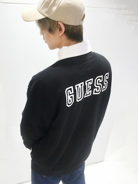 「Guess（ゲス）のアイテム（キャップ）」を使った、GUESS JAPANさん（メンズ・178cm）の冬コーディネート