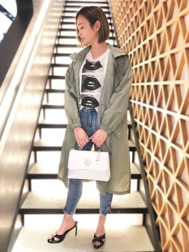 「ピスタチオ」｜「アイテム（その他アウター）」を使った、GUESS JAPANさん（レディース・156cm）の春コーディネート