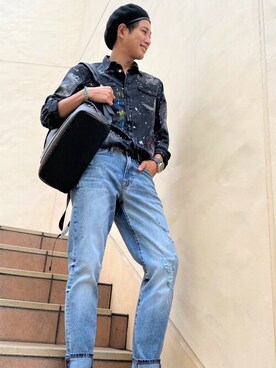 「Guess（ゲス）のアイテム（ハンチング/ベレー帽）」を使った、GUESS JAPANさん（メンズ・174cm）の秋コーディネート