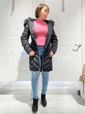 「ロング丈」｜「アイテム（その他アウター）」を使った、GUESS JAPANさん（レディース・155cm）の冬コーディネート