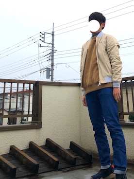 「ラコステ」｜「アイテム（MA-1）」を使った、ニコルさん（メンズ・173cm）の秋コーディネート