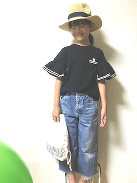 「Birthday（バースデイ）のアイテム（ハット、ベージュ系）」を使った、YAMORIさん（キッズ）の夏コーディネート