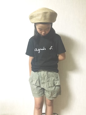 「TODAYFUL（トゥデイフル）のアイテム（ハンチング/ベレー帽）」を使った、YAMORIさん（キッズ・131cm）の夏コーディネート