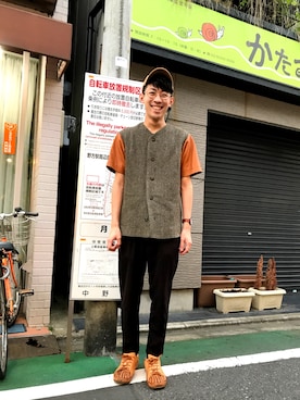 「MR.GENTLEMAN（ミスタージェントルマン）のアイテム（帽子）」を使った、テンチュー竹内健さん（メンズ・177cm）の冬コーディネート