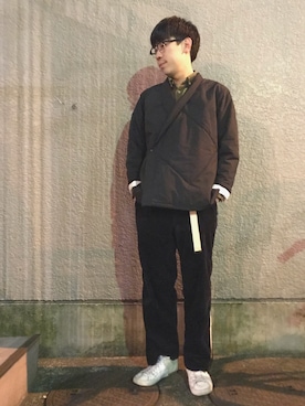 「SASQUATCHfabrix.（サスクワァッチファブリックス）のアイテム」を使った、テンチュー竹内健さん（メンズ・177cm）の冬コーディネート