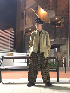 「SASQUATCHfabrix.（サスクワァッチファブリックス）のアイテム」を使った、テンチュー竹内健さん（メンズ・177cm）の春コーディネート