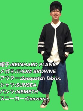 「SASQUATCHfabrix.（サスクワァッチファブリックス）のアイテム」を使った、テンチュー竹内健さん（メンズ・177cm）の春コーディネート
