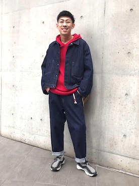 「SASQUATCHfabrix.（サスクワァッチファブリックス）のアイテム」を使った、テンチュー竹内健さん（メンズ・177cm）の春コーディネート