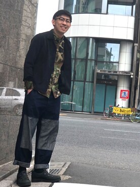 「SASQUATCHfabrix.（サスクワァッチファブリックス）のアイテム」を使った、テンチュー竹内健さん（メンズ・177cm）の春コーディネート