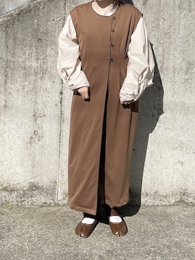 「ブラウンパンツ」｜「アイテム（ワンピース/ドレス）」を使った、sayaさん（レディース・156cm）の冬コーディネート