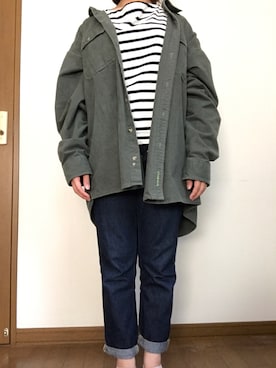 「カーキシャツ」｜「アイテム（ジャケット/アウター）」を使った、NENEさん（レディース・156cm）の春コーディネート