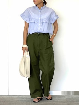 「Rie Miller（リエミラー）のアイテム（カーゴパンツ）」を使った、nol satoさん（レディース・160cm）の夏コーディネート