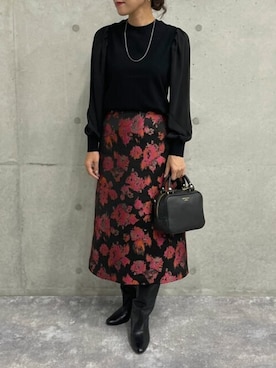 「Aラインスカート」｜「アイテム（アクセサリー）」を使った、nol satoさん（レディース・160cm）の秋コーディネート
