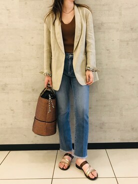 「Johnbull Private labo（ジョンブルプライベートラボ）のアイテム（その他アウター）」を使った、りりこさん（レディース・155cm）の春コーディネート