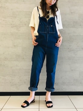「Johnbull Private labo（ジョンブルプライベートラボ）のアイテム（サロペット/オーバーオール）」を使った、りりこさん（レディース・155cm）の夏コーディネート