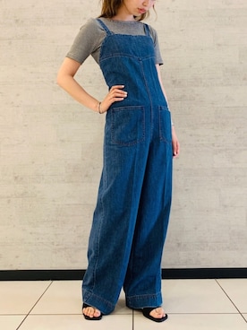 「Johnbull Private labo（ジョンブルプライベートラボ）のアイテム（サロペット/オーバーオール）」を使った、りりこさん（レディース・155cm）の夏コーディネート