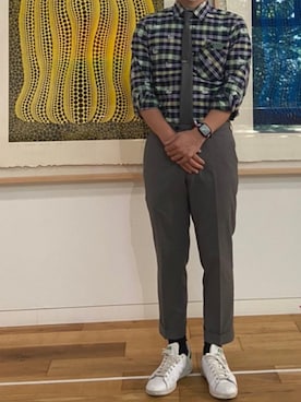 「koe×THOM BROWNE（コエトムブラウン）のアイテム」を使った、myouさん（メンズ・171cm）の秋コーディネート