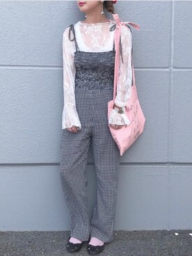「jouetie（ジュエティ）のアイテム（オールインワン・サロペット）」を使った、ゆかりすさん（レディース・155cm）の夏コーディネート