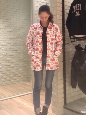 「アイテム（カバーオール、レッド系）」を使った、kanaさん（レディース・172cm）の秋コーディネート