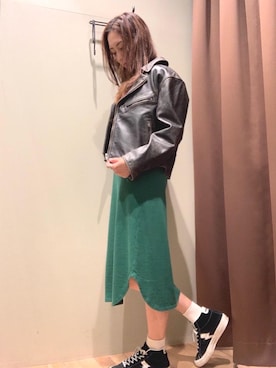 「ロンt」｜「アイテム（ライダースジャケット）」を使った、kanaさん（レディース・172cm）の秋コーディネート