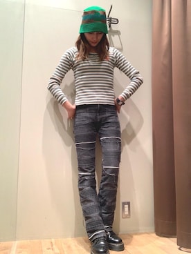 「アイテム（ハット、グリーン系）」を使った、kanaさん（レディース・172cm）の秋コーディネート